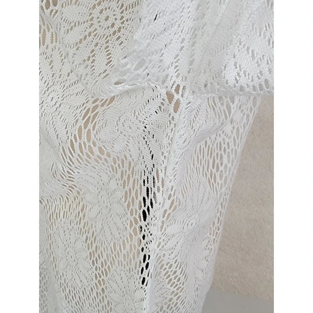 Sonoma Crochet Lace Swim Cover Up Women Large White Excellent Floral V-Neck Long